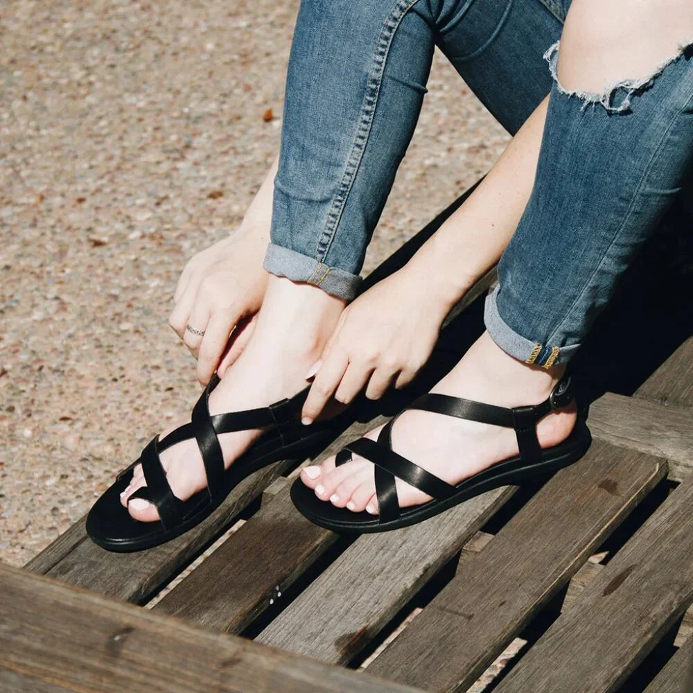 OluKai Black Upena Strappy Sandals Size 7 - Picture 7 of 7